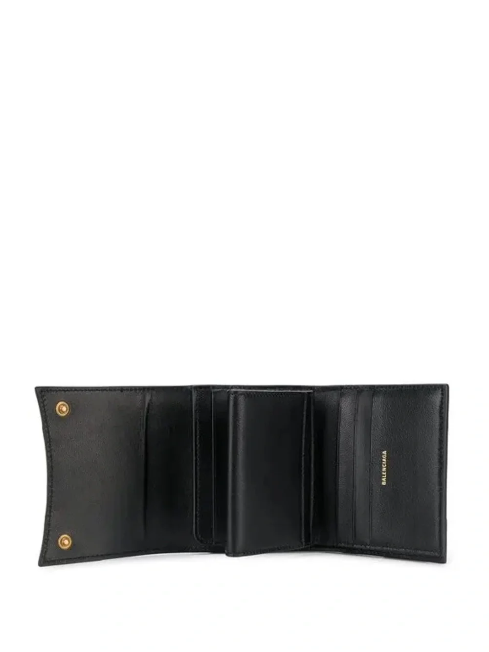 BALENCIAGA Hourglass Mini Wallet in Black Shiny Box Calfskin Leather w/ COA